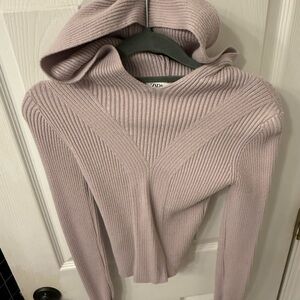 Zara Women's Pink Ribbed Hooded Sweater